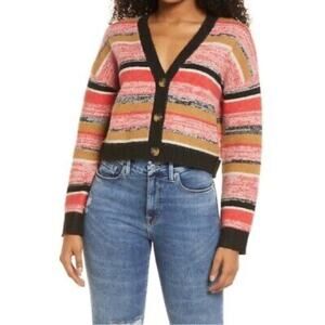Nordstrom BP Striped Cropped Button Front Cardigan Sweater Women Size Medium